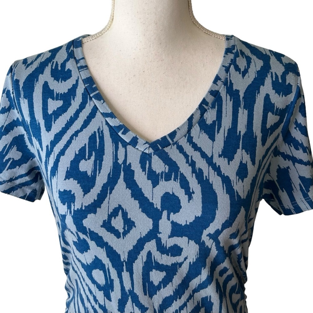 Morgan Taylor Short Sleeve Ruched Casual Jersey Knit Dress Small Blue Coastal - Picture 2 of 7